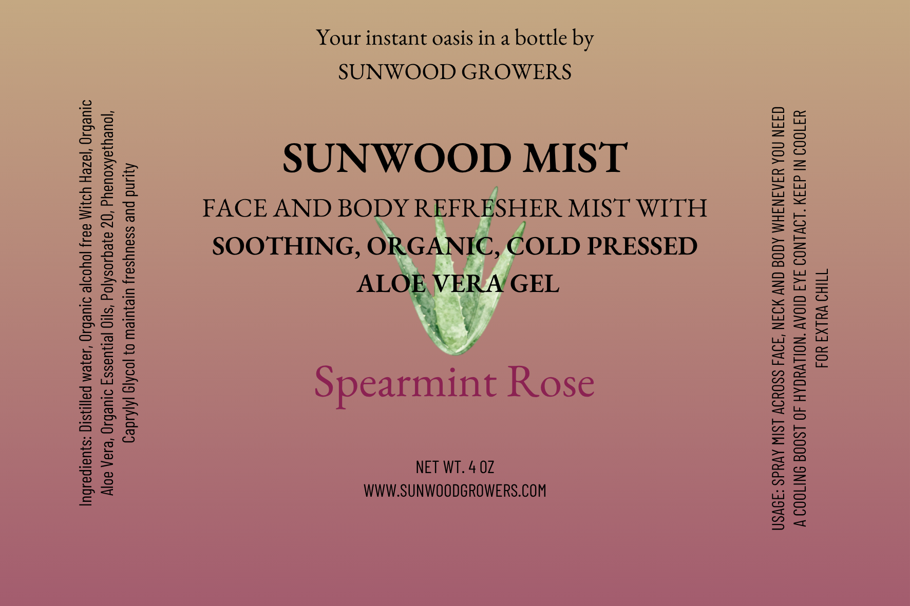 Sunwood Mist Spearmint Rose label